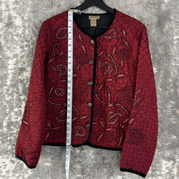 Choices Womens Size M Floral Embroidered Geometric Blazer Jacket Red Long Sleeve - Picture 2 of 8